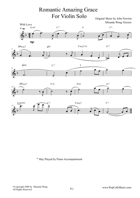 Romantic Amazing Grace - Violin Solo (Love Version) (arr. Miranda Wong)