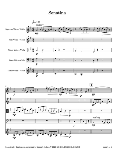 Sonatina by Beethoven for String Quartet in Schools (arr. Joseph Judge)