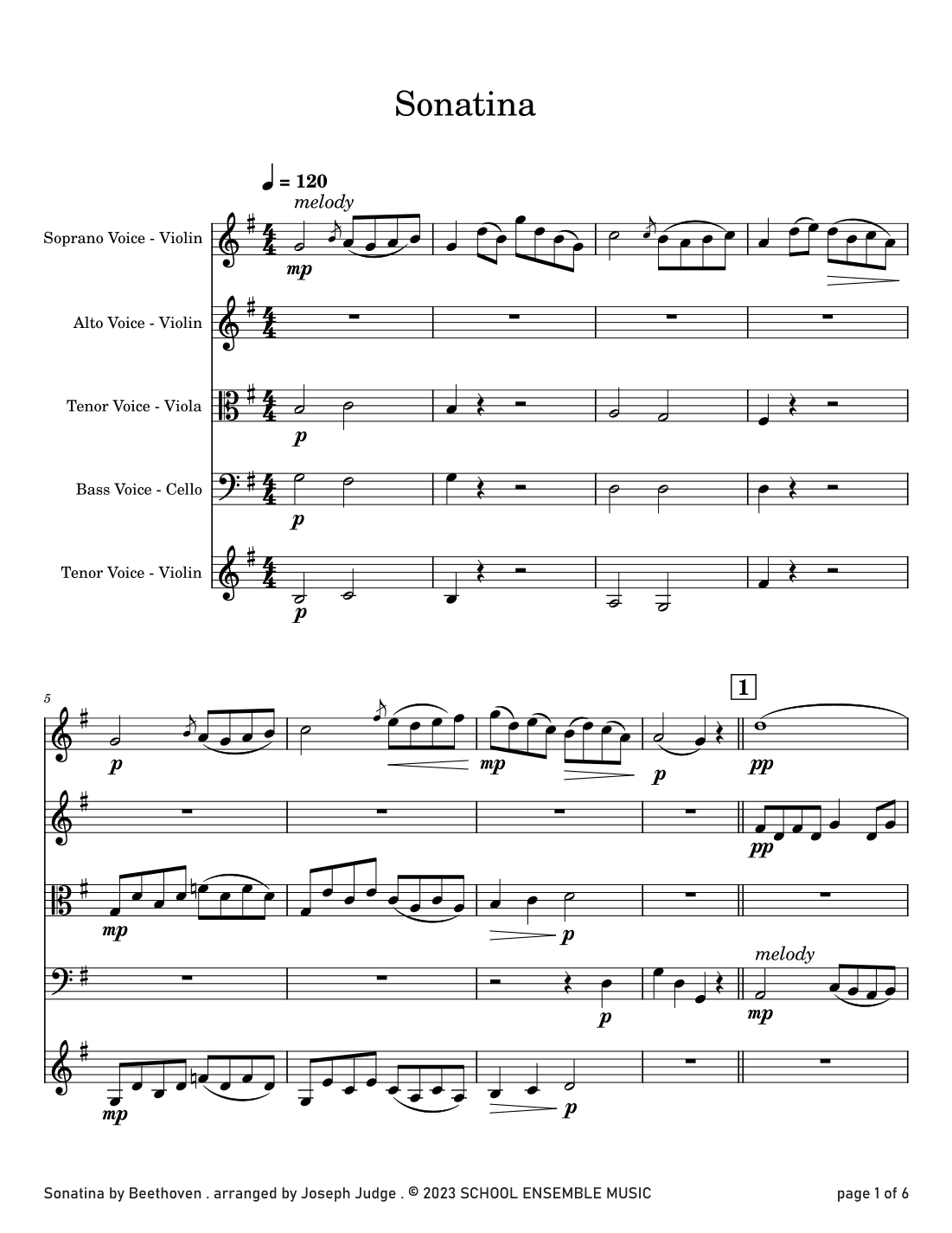 Sonatina by Beethoven for String Quartet in Schools (arr. Joseph Judge)