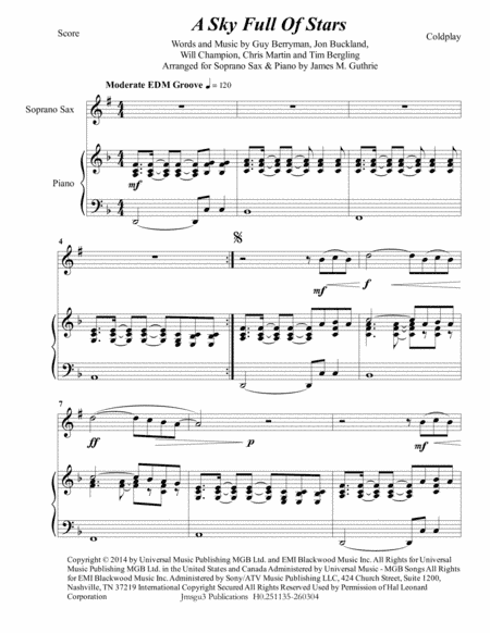 A Sky Full Of Stars (arr. James M. Guthrie, ASCAP)