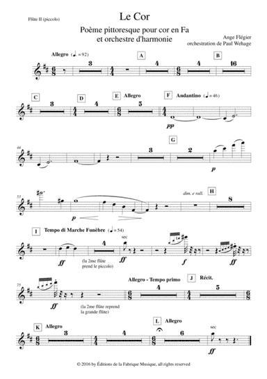 Ange Flégier: Le Cor for solo horn and concert band, flute 2 (piccolo) part (arr. Paul Wehage)