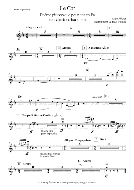 Ange Flégier: Le Cor for solo horn and concert band, flute 2 (piccolo) part (arr. Paul Wehage)
