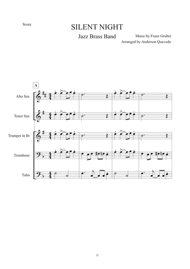 Silent Night by F.Gruber for Jazz Brass Band - Alto Sax, Tenor Sax, Trumpet in Bb, Trombone and Tuba (arr. Anderson Quevedo)