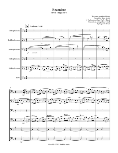 Recordare (from "Requiem") (F) (Brass Sextet - 5 Euph (Bass Clef), 1 Tuba) (arr. Regis Bookshar)