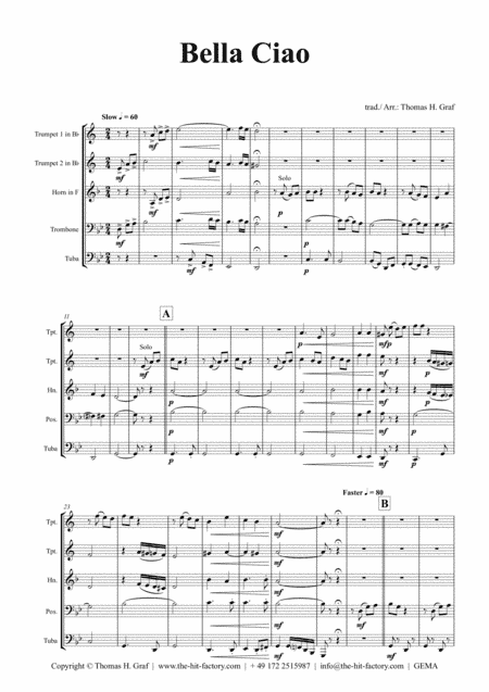 Bella Ciao - Italian Classic - Brass Quintet (arr. Thomas H. Graf)