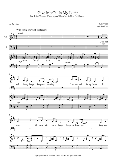 Give Me Oil In My Lamp (arr. Bo Kim)