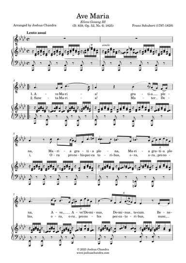 Ave Maria (Schubert) in A-Flat (Piano & Voice Parts in Latin) (arr. Joshua Chandra)