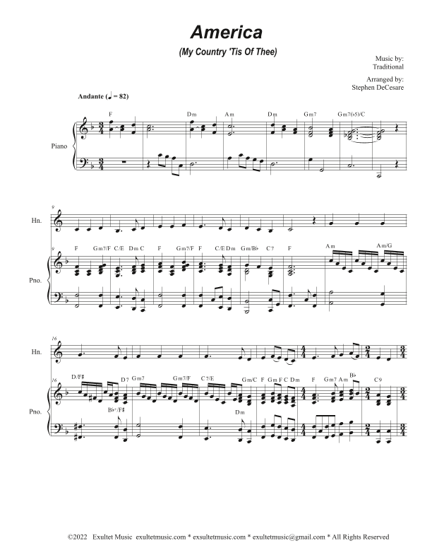America (My Country, 'Tis of Thee) (French Horn solo and Piano) (arr. Stephen DeCesare)