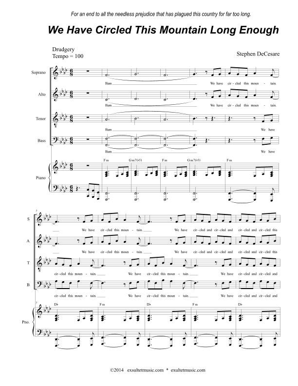 We Have Circled This Mountain Long Enough (for Solo and SATB)