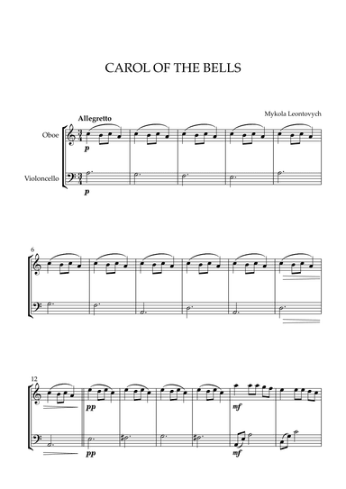 Mykola Leontovych - Carol of The Bells (for Oboe and Cello) (arr. Cadenza Editions)