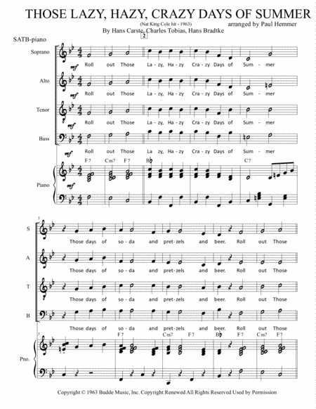 Those Lazy-hazy-crazy Days Of Summer (arr. Paul Hemmer)
