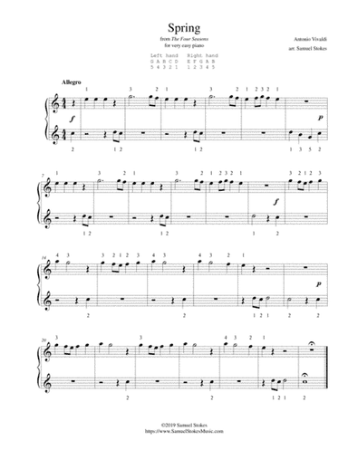 Spring - from Vivaldi's The Four Seasons - for very easy piano (arr. Samuel Stokes)