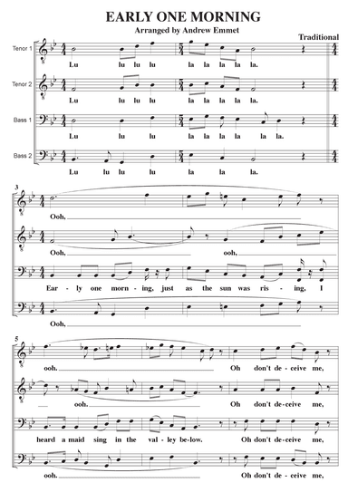 Early One Morning A Cappella TTBB (arr. Andrew Emmet)
