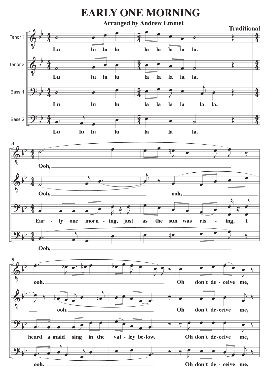 Early One Morning A Cappella TTBB (arr. Andrew Emmet)