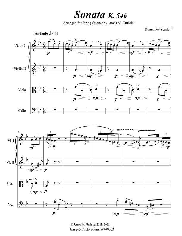 Scarlatti: Sonata K. 546 for String Quartet (arr. James M. Guthrie)