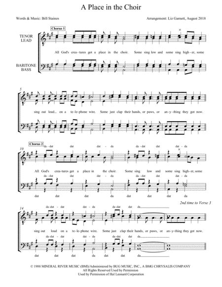 A Place In The Choir (arr. Liz Garnett)