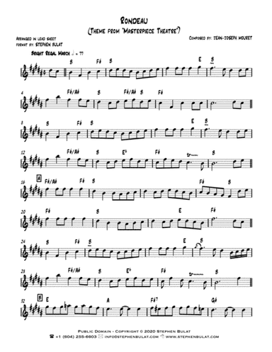 Rondeau (Theme from Masterpiece Theatre) - Lead sheet (key of B) (arr. Stephen Bulat)