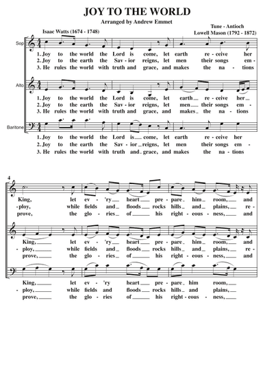 Joy To The World A Cappella SAB (arr. Andrew Emmet)