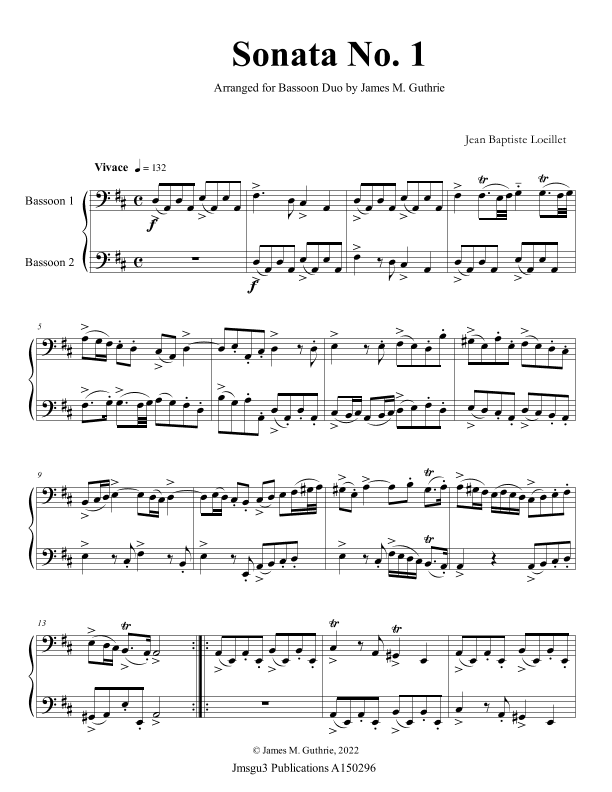 Loeillet: Six Sonatas Op. 5 No. 2 Complete for Bassoon Duo (arr. James M. Guthrie)