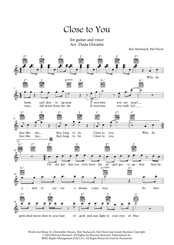Close To You (arr. Duda Oriontte)