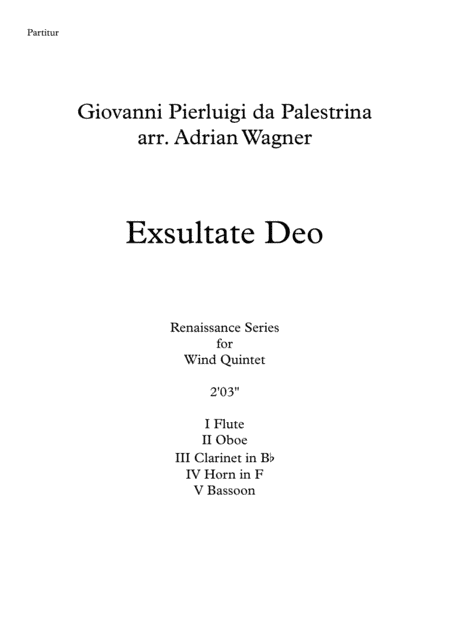 Exsultate Deo (Giovanni Pierluigi da Palestrina) Wind Quintet arr. Adrian Wagner (arr. Adrian Wagner)