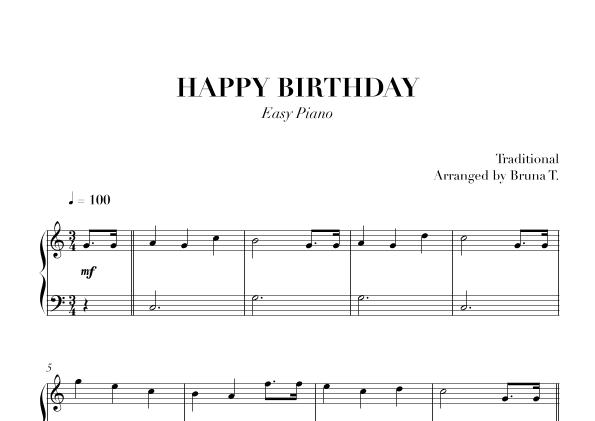 Happy Birthday (Piano) (arr. Bruna T.)