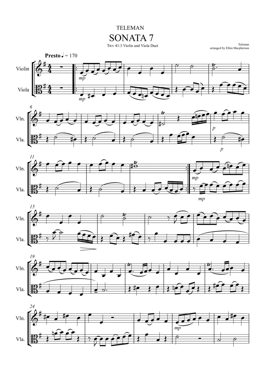 Violin and Viola Duet - "Presto" by Teleman (arr. Ellen Macpherson)