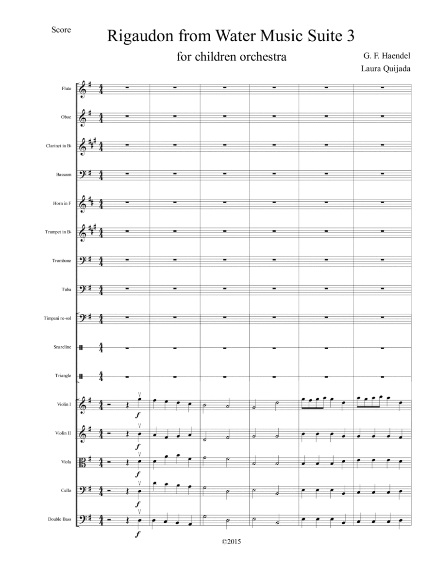 Rigaudon from Water Music Suite 3, abridged. SCORE, SECTIONS' SCORES, PARTS. (arr. Laura C. Quijada Ortíz)