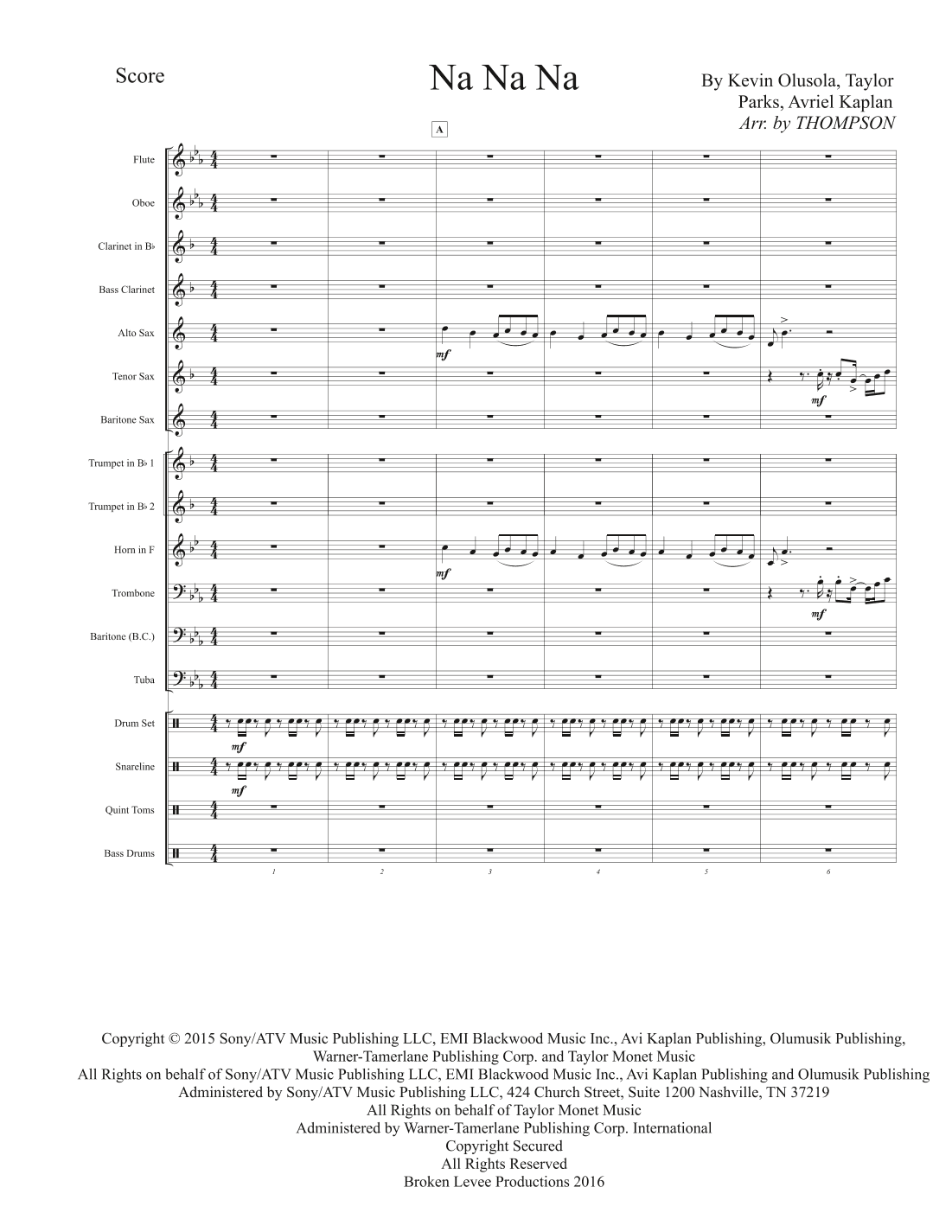 Na Na Na - Score Only (arr. Levi Thompson)
