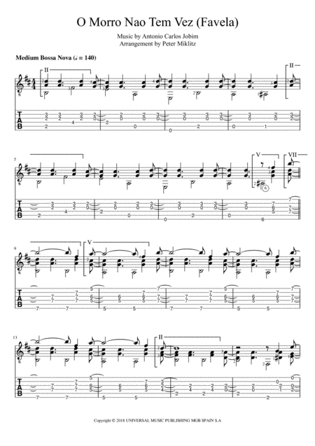 O Morro Nao Tem Vez (favela) (somewhere In The Hills) (arr. Peter Miklitz)