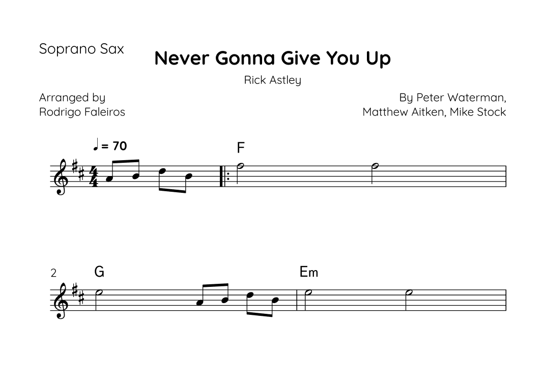 Never Gonna Give You Up (arr. Rodrigo Faleiros)