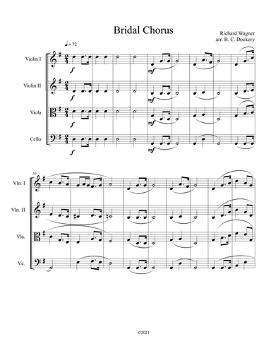 Bridal Chorus (Here Comes the Bride) for String Quartet (arr. B. C. Dockery)