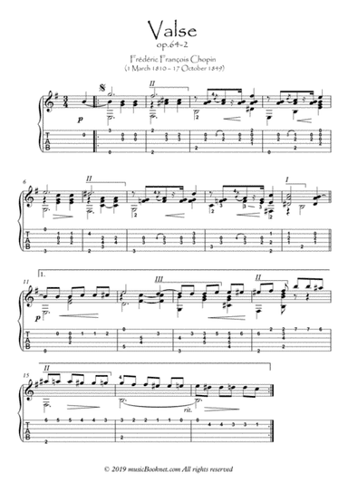 Valse 64-2 by Chopin for guitar solo (arr. PianoSheetNow)