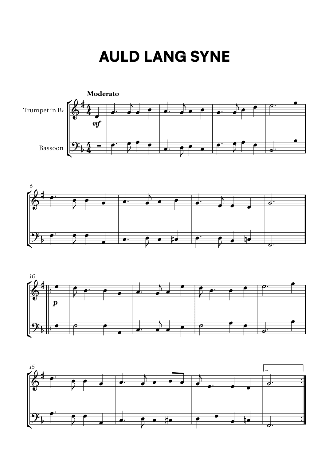 Traditional - Auld Lang Syne for Trumpet in Bb and Bassoon (arr. Cadenza Editions)
