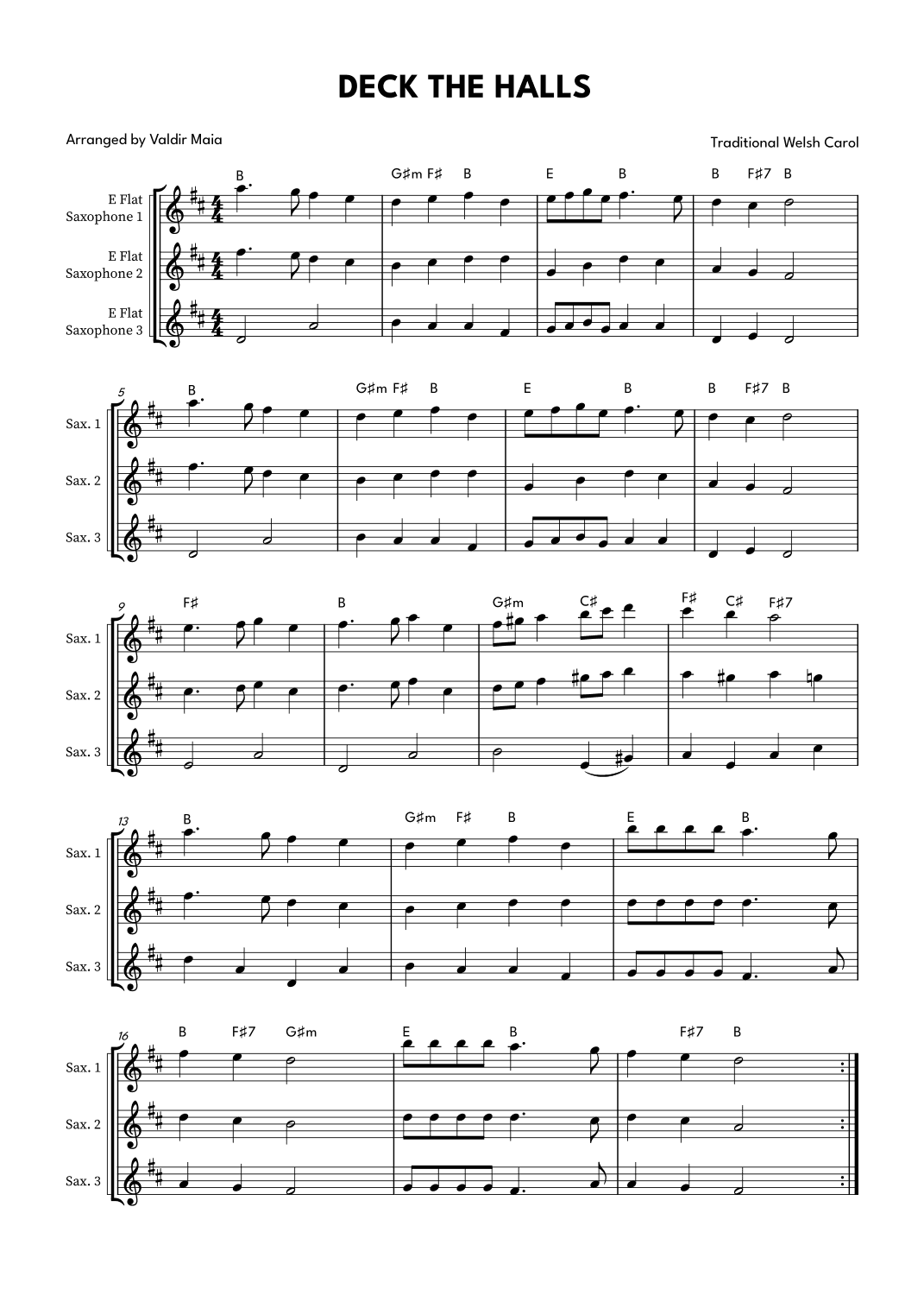 Deck The Halls - Alto Sax Trio (arr. Valdir Maia)