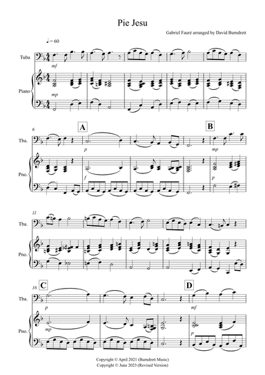 Pie Jesu (from Requiem) for Tuba and Piano (arr. David Burndrett)