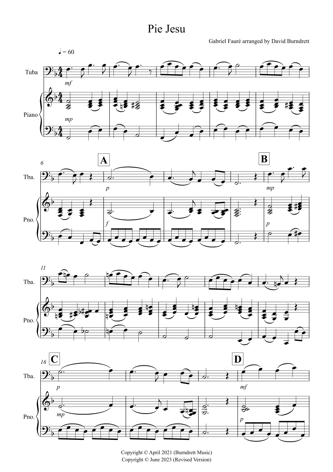 Pie Jesu (from Requiem) for Tuba and Piano (arr. David Burndrett)