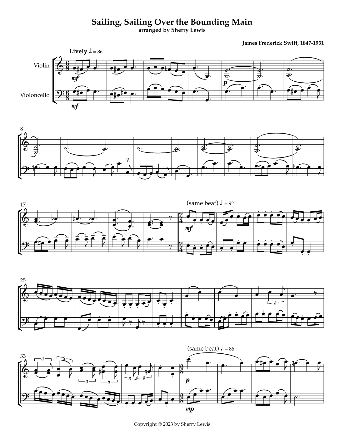 Sailing, Sailing Over The Bounding Main (arr. Sherry Lewis)