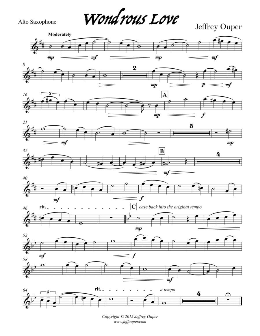 Wondrous Love (for Alto Saxophone) (arr. Jeffrey Ouper)