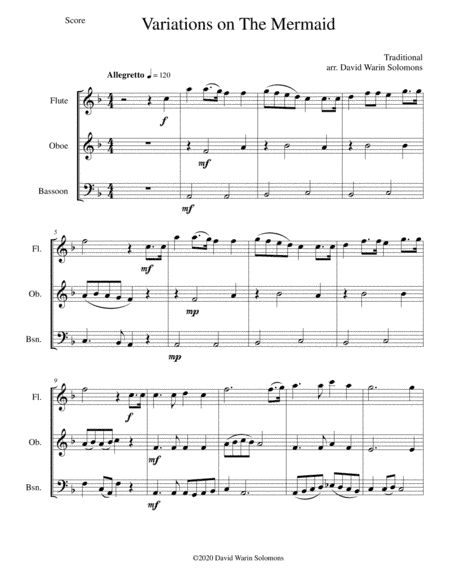 Variations on The Mermaid for wind trio (flute, oboe, bassoon) (arr. David Warin Solomons)
