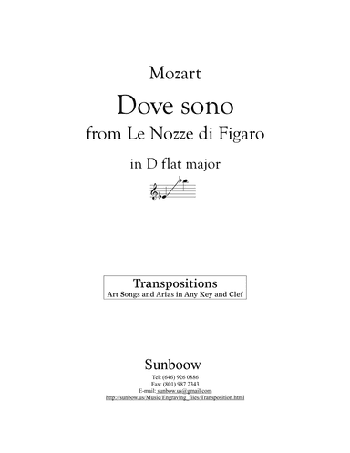 Mozart: Dove sono (transposed to D flat Major) (arr. Sunbow)