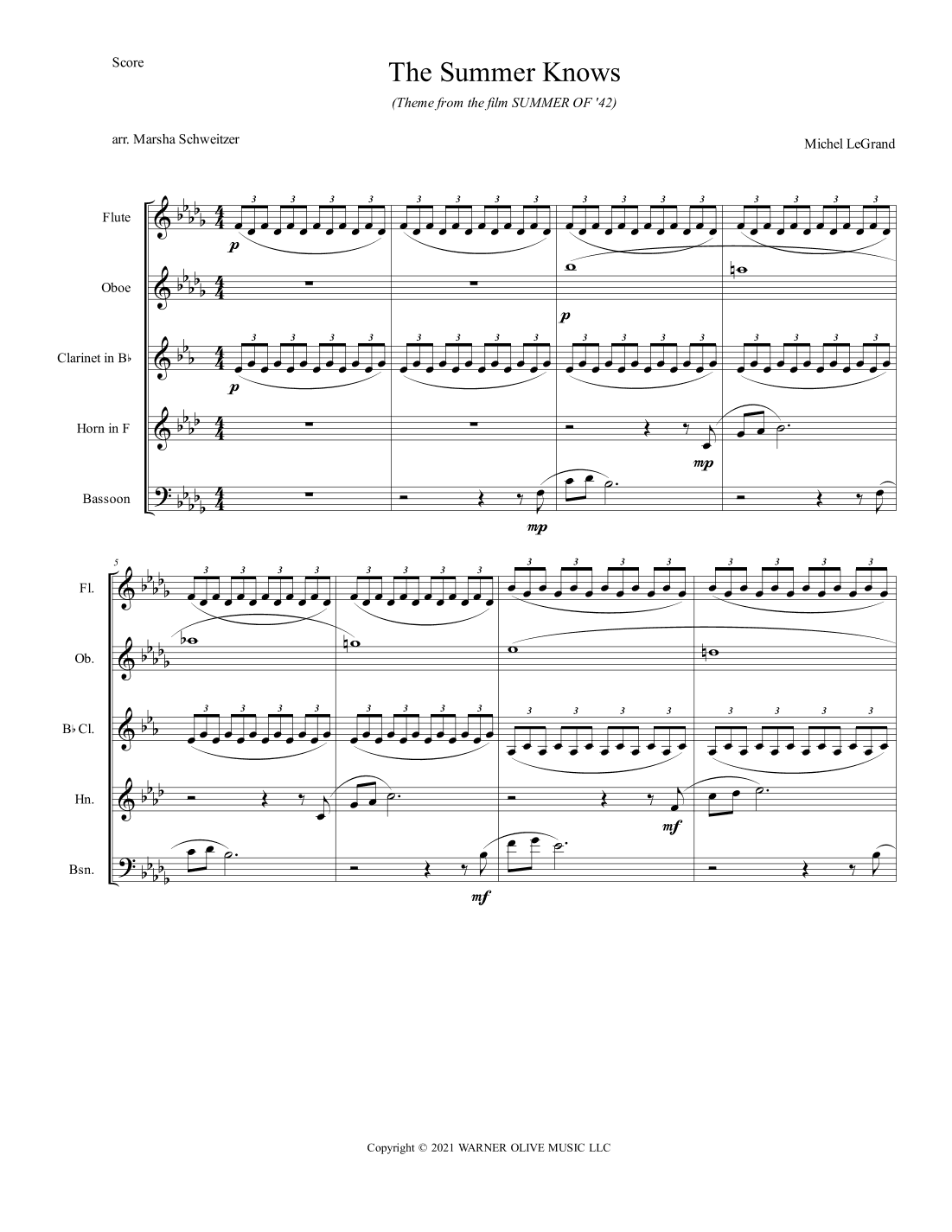 Summer Of 42 (arr. Marsha Schweitzer)