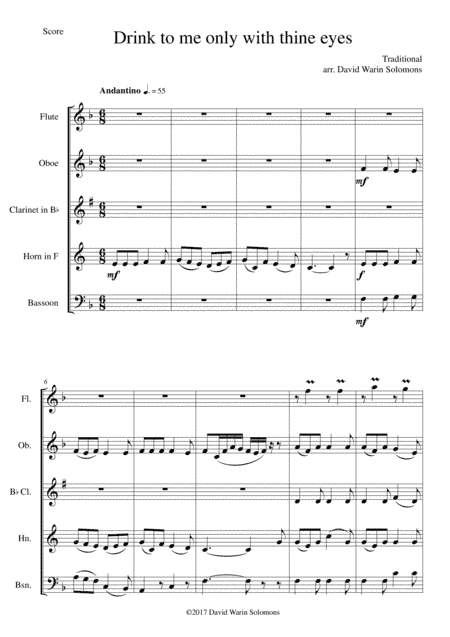 Drink to me only with thine eyes for wind quintet (arr. David Warin Solomons)