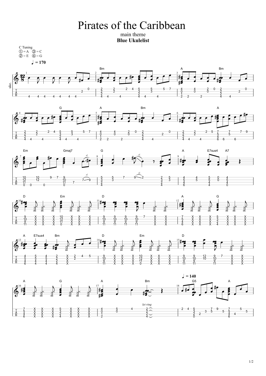 He's A Pirate (arr. Blue Ukulelist)