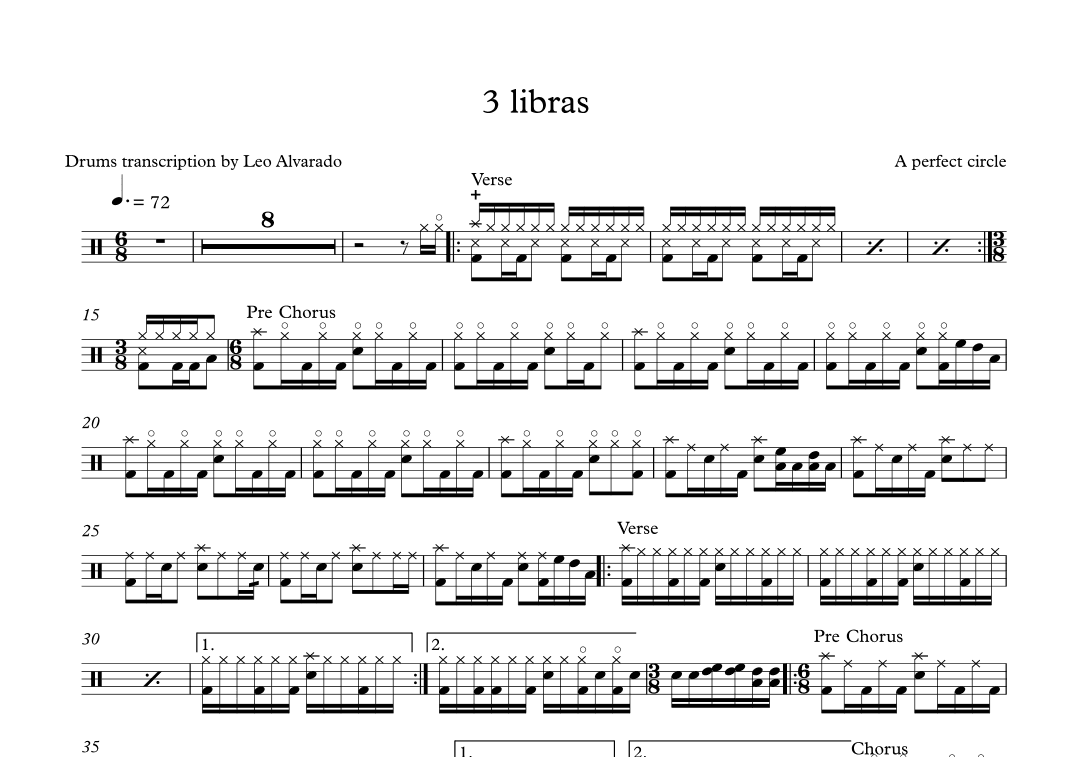 3 Libras (arr. Drum Transcription: Leo Alvarado)