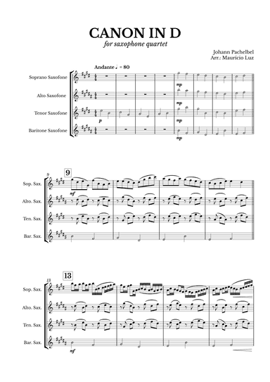 Canon in D for Saxophone Quartet (arr. Maurício Luz)