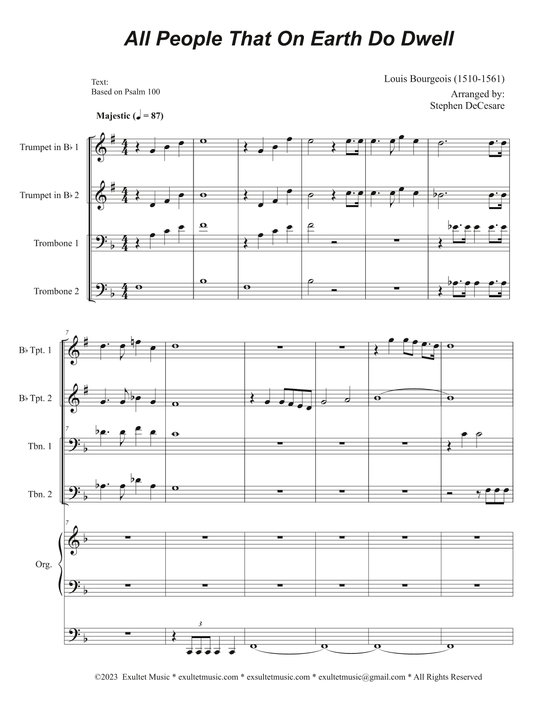 All People That On Earth Do Dwell (Vocal solo - High Key) (Full Score - Alternate) - Score Only (arr. Stephen DeCesare)