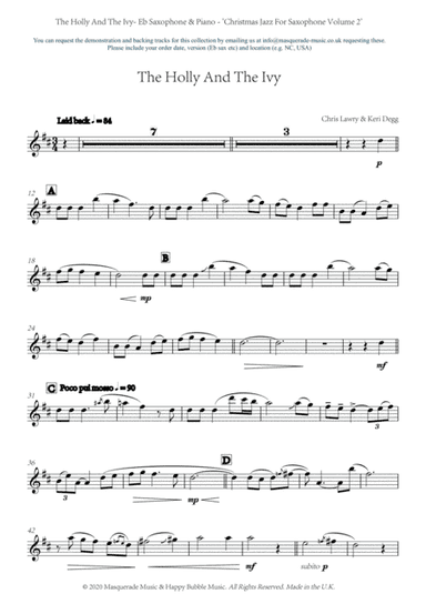 The Holly And The Ivy - Eb Saxophone and Piano by Chris Lawry and Keri Degg. Includes FREE demo and