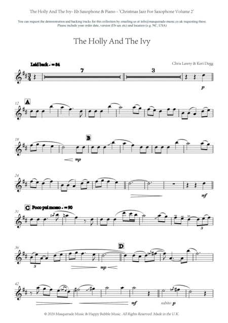 The Holly And The Ivy - Eb Saxophone and Piano by Chris Lawry and Keri Degg. Includes FREE demo and