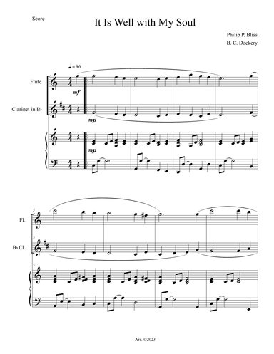 It Is Well with My Soul (Flute and Clarinet Duet with Piano Accompaniment) (arr. B. C. Dockery)